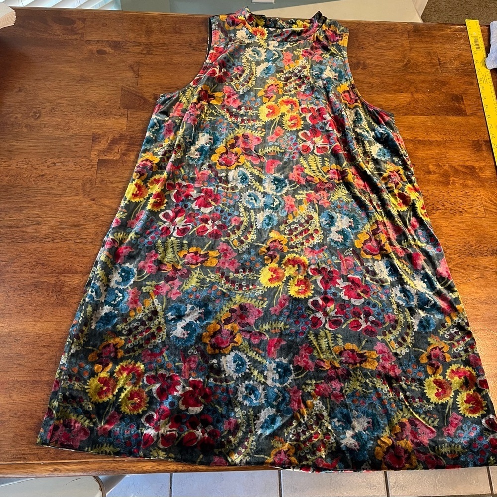 LOFT Multicolor Floral  crushed velvet high neck Sleeveless swing dress size L